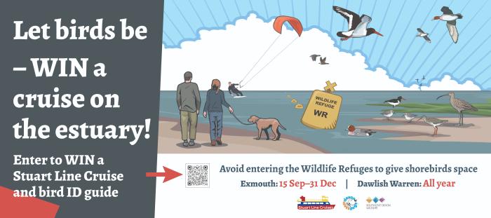 Our campaign banner - "Let birds be - WIN a cruise on the estuary!"